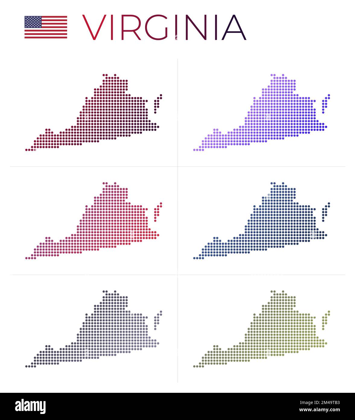 Virginia dotted map set. Map of Virginia in dotted style. Borders of the us state filled with