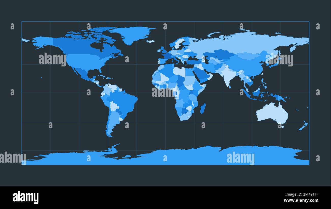 World Map. equirectangular (plate carree) projection. Futuristic world