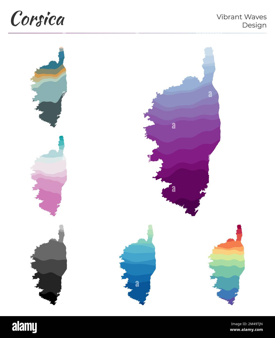 Set of vector maps of Corsica. Vibrant waves design. Bright map of ...