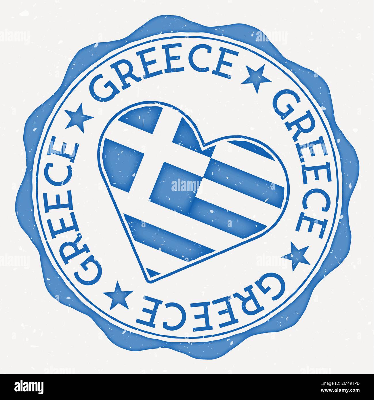 Greece heart flag logo. Country name text around Greece flag in a shape 