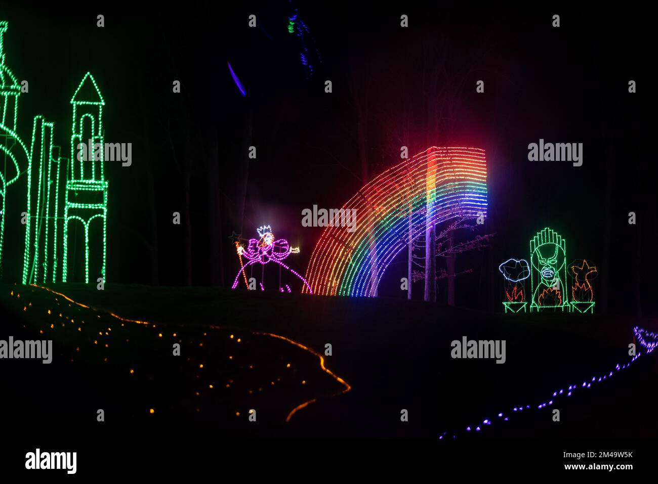 Christmas lights on display on a Festival of Lights display in rural Pennsylvania, USA. - Stock Image