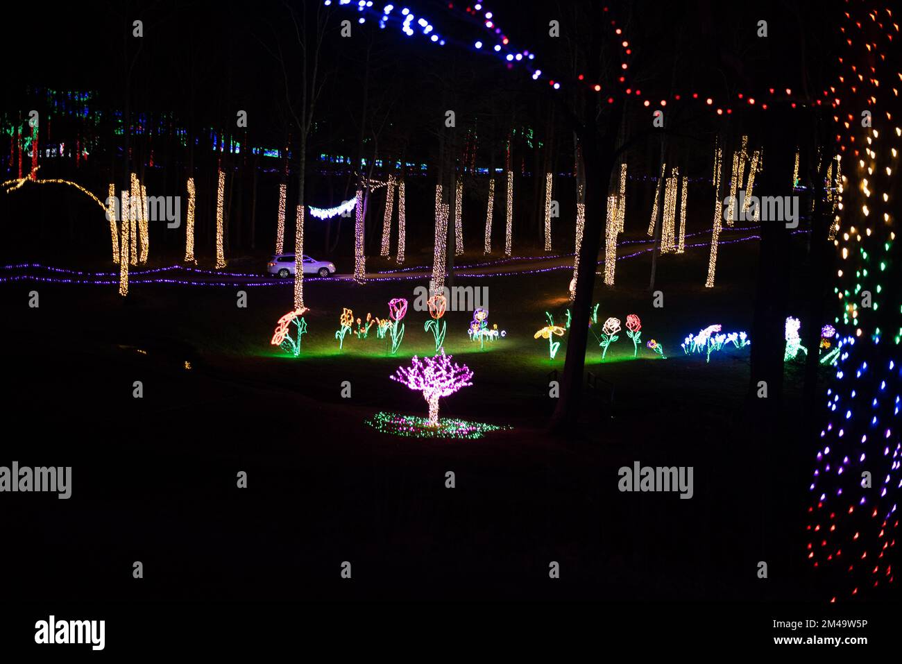 Christmas lights on display on a Festival of Lights display in rural Pennsylvania, USA. - Stock Image