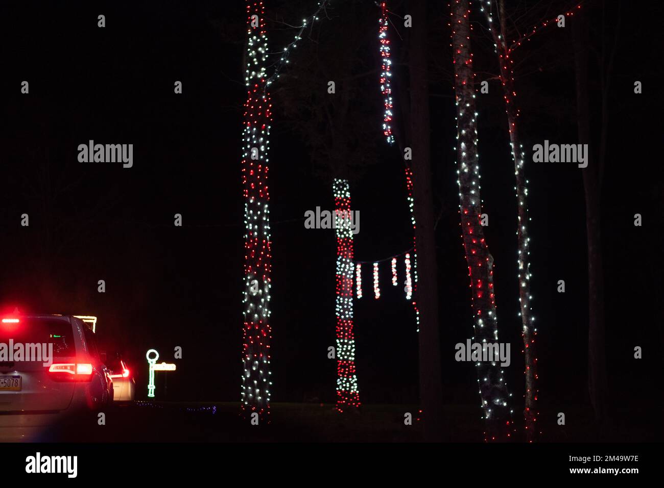 Christmas lights on display on a Festival of Lights display in rural