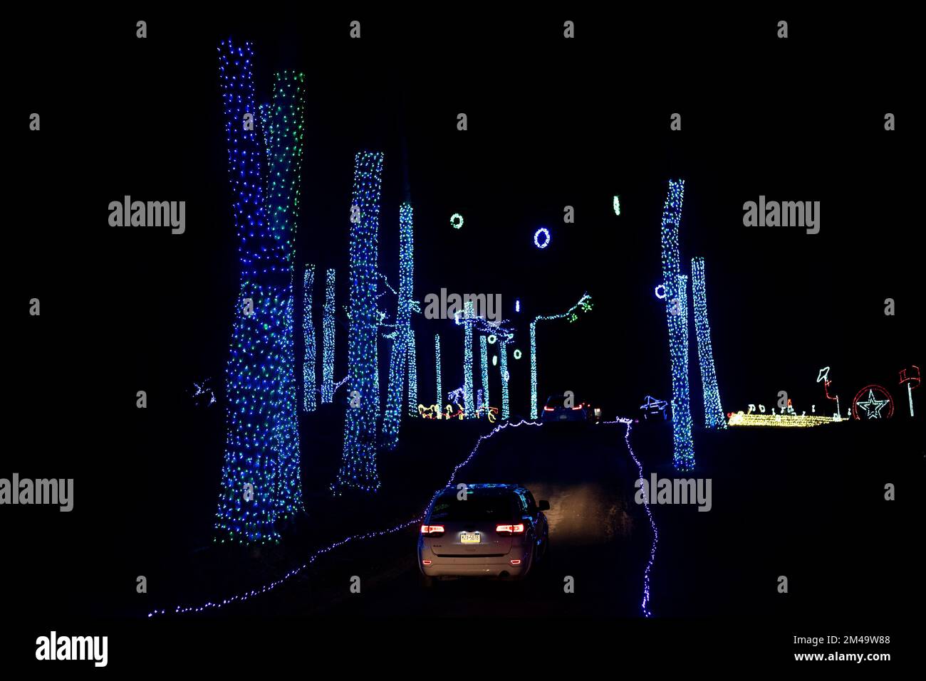 Christmas lights on display on a Festival of Lights display in rural Pennsylvania, USA. - Stock Image