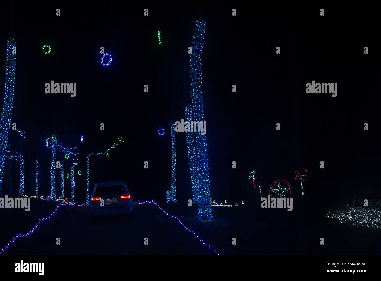 Christmas lights on display on a Festival of Lights display in rural Pennsylvania, USA. - Stock Image