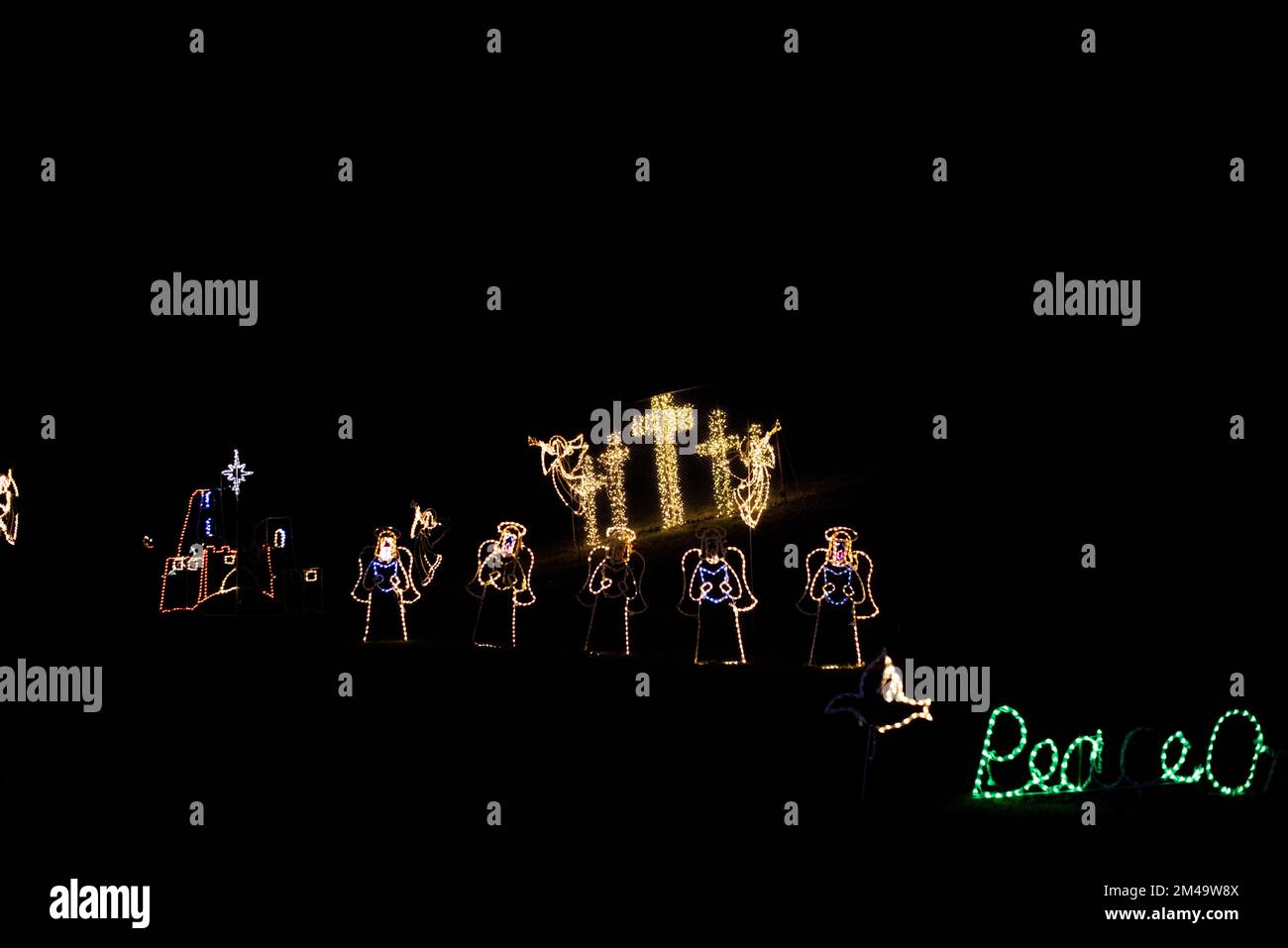 Christmas lights on display on a Festival of Lights display in rural Pennsylvania, USA. - Stock Image