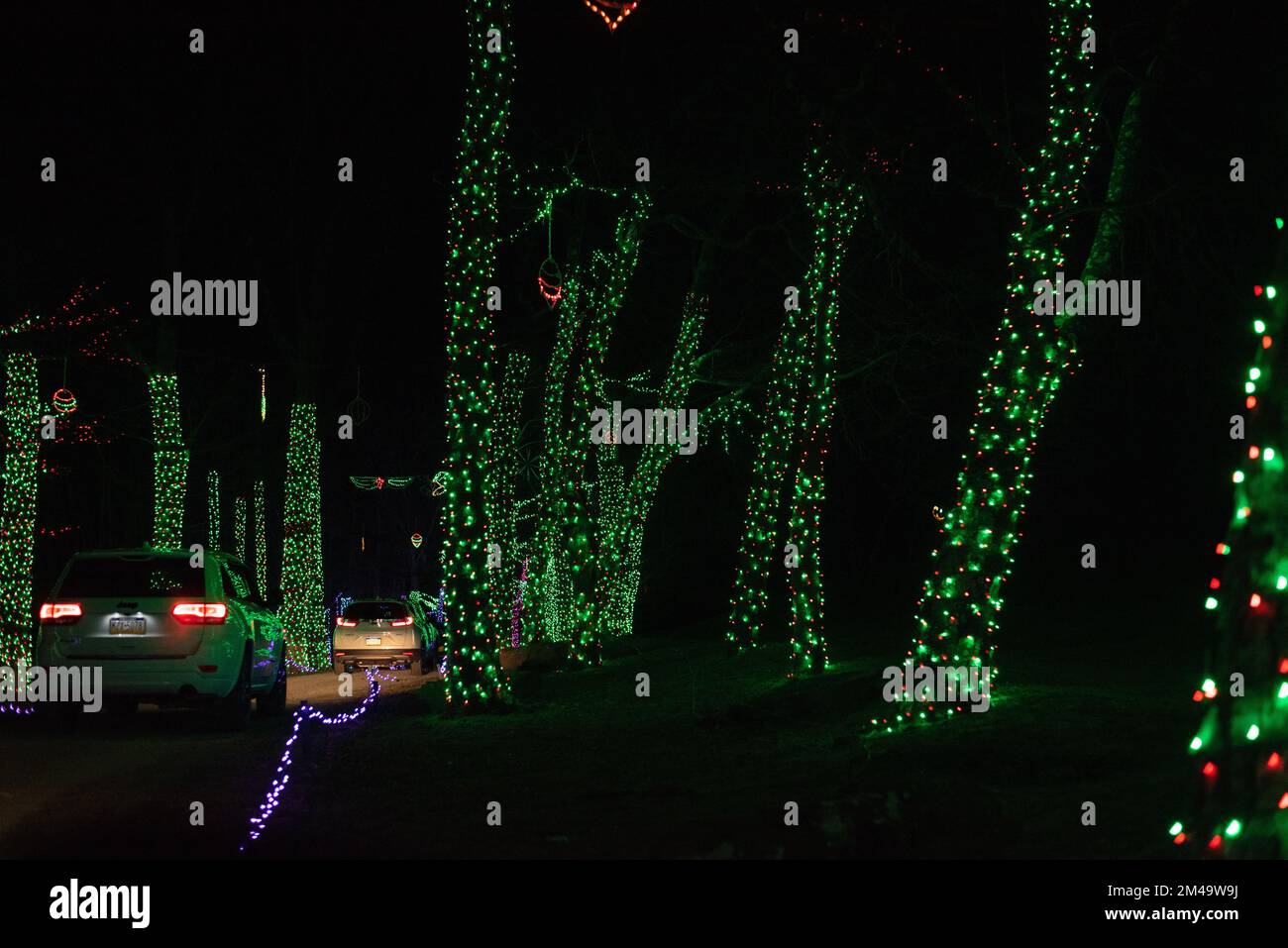 Christmas lights on display on a Festival of Lights display in rural Pennsylvania, USA. - Stock Image