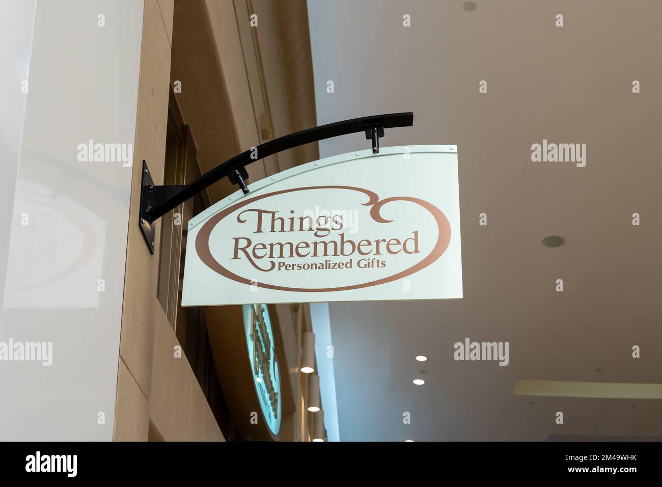 Houston, Texas, USA - March 6, 2022: A Things Remembered store projecting sign in a shopping mall. Stock Photo