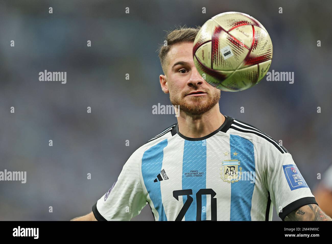 Lusail Iconic Stadium, Lusail, Qatar. 18th Dec, 2022. FIFA World Cup  Football Final Argentina versus France; Alexis Mac Allister of Argentina  lifts the world cup trophy Credit: Action Plus Sports/Alamy Live News