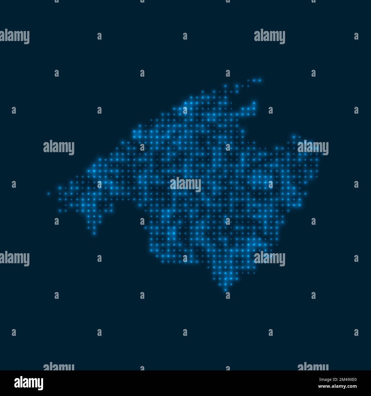 Majorca dotted glowing map. Shape of the island with blue bright bulbs ...