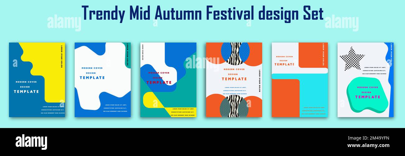 Trendy Mid Autumn Festival design Set of backgrounds, greeting cards, posters Stock Vector