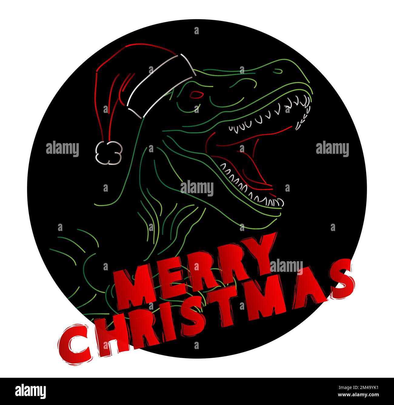Dinosaur with speech bubble saying Merry Christmas word. Tyrannosaurus Rex with thoughts. Stock Vector