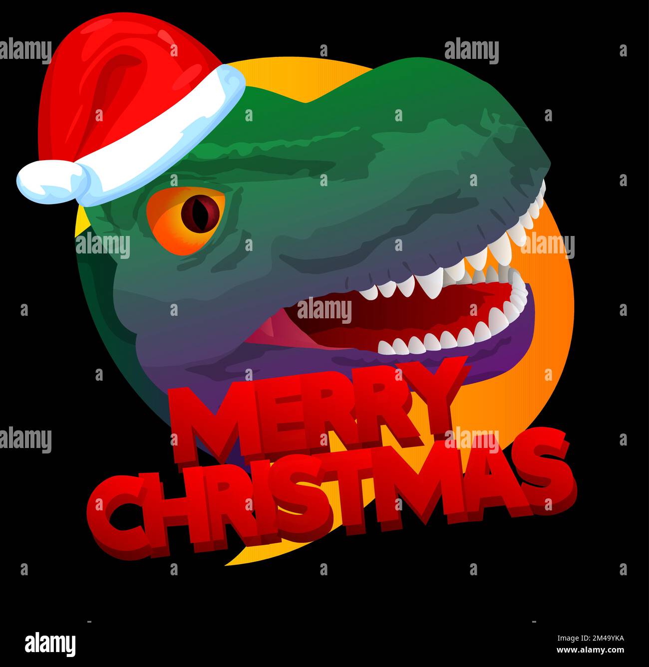 Dinosaur with speech bubble saying Merry Christmas word. Tyrannosaurus Rex with thoughts. Stock Vector