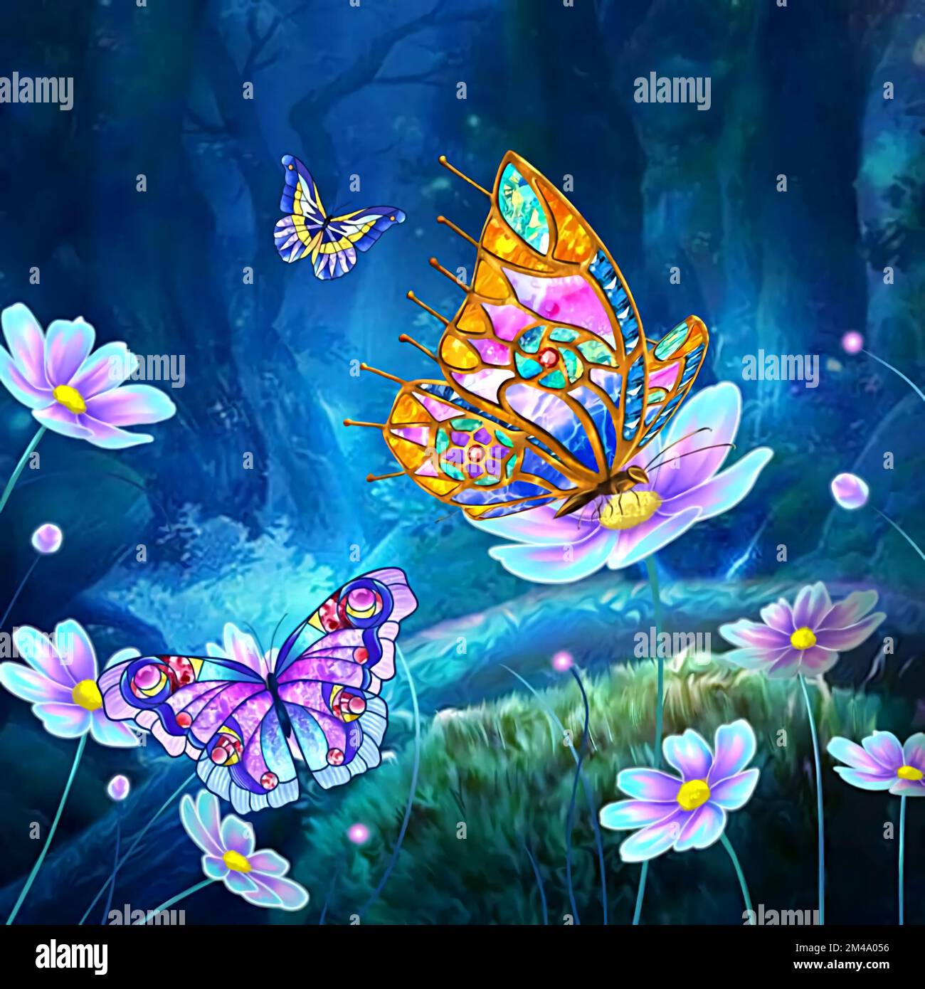 purple butterfly and flower illustration Stock Photo - Alamy