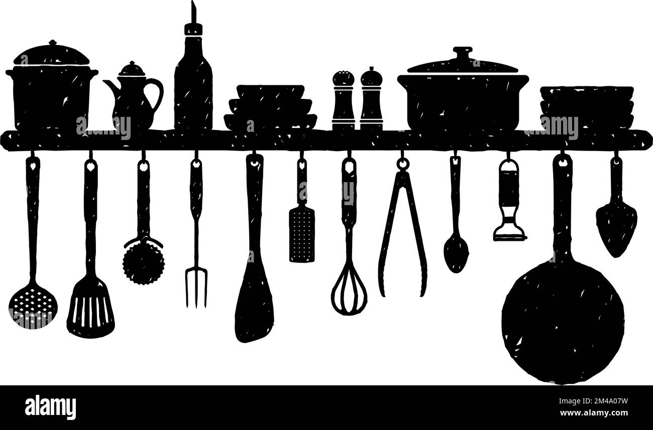 Hanging kitchen utensil vector illustration rough sketch texture