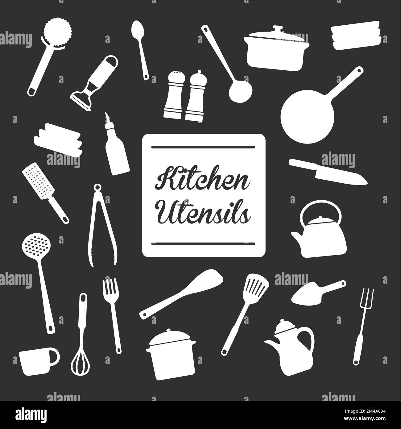 Hanging kitchen utensil vector illustration set Stock Vector