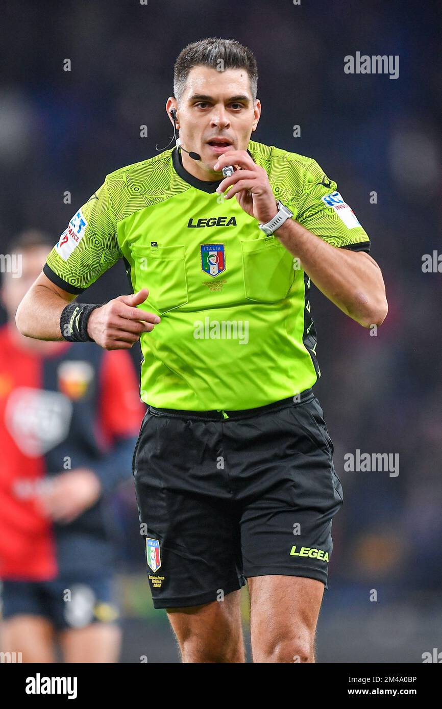 Genoa, Italy. 18th Dec, 2022. The Referee of the match Simone Sozza to  Seregno during Genoa CFC vs Frosinone Calcio, Italian soccer Serie B match  in Genoa, Italy, December 18 2022 Credit