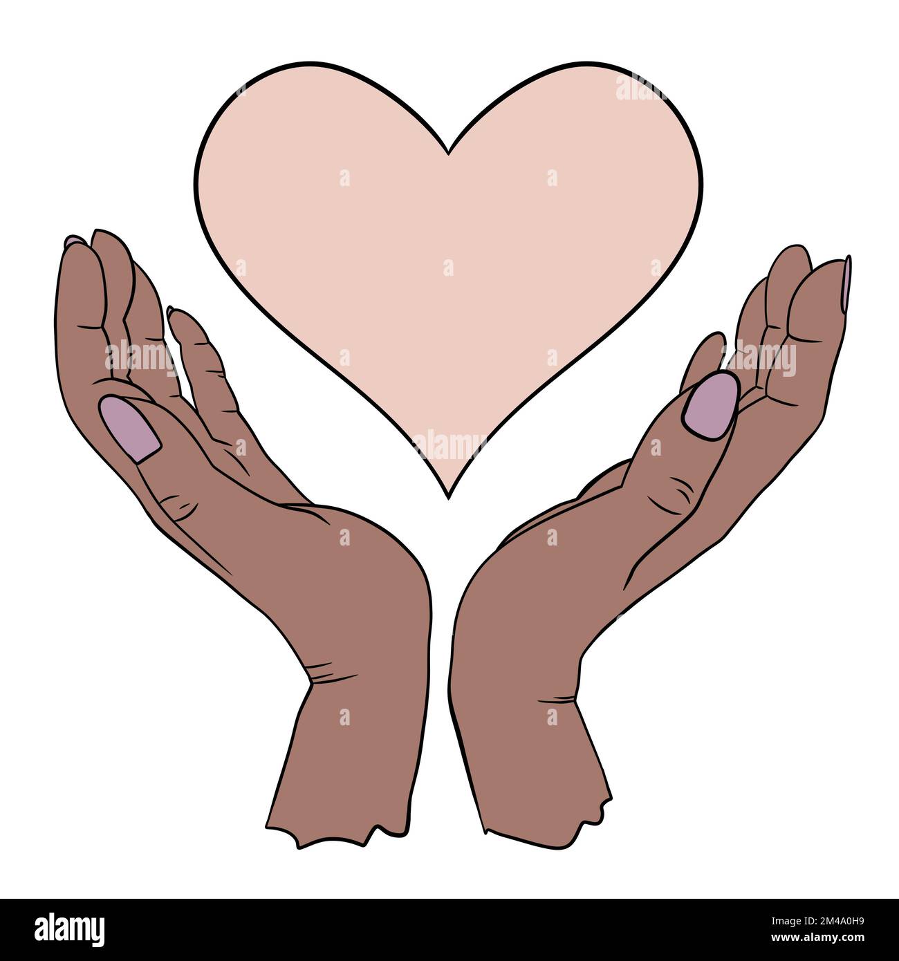 Hand drawn illustration of two human person hands holding heart love st ...