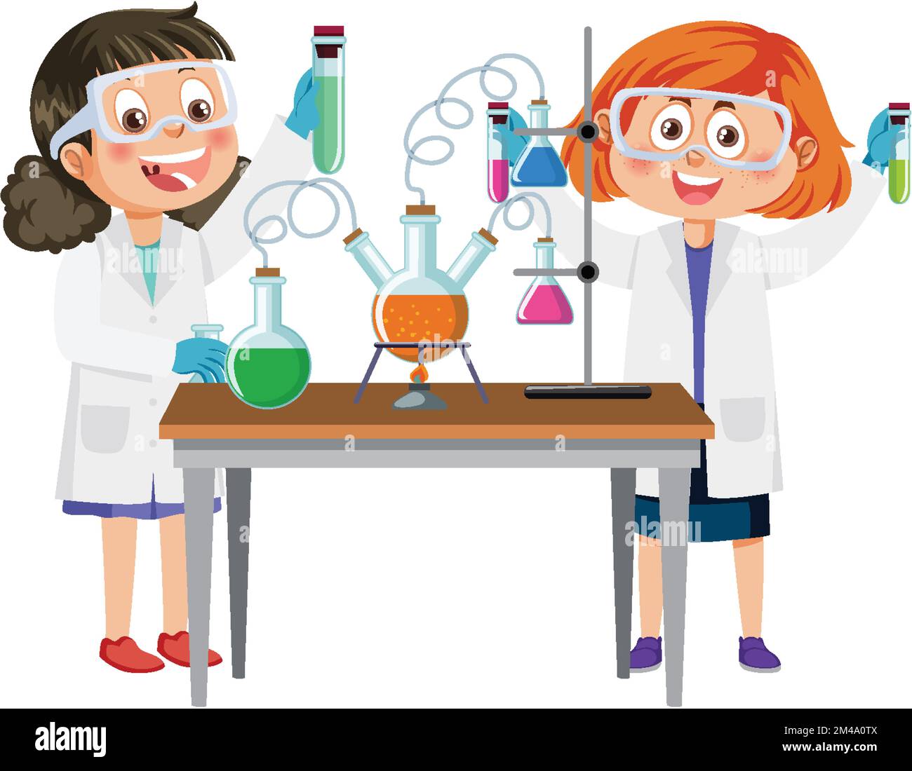 Scientist kids doing chemical experiment illustration Stock Vector ...