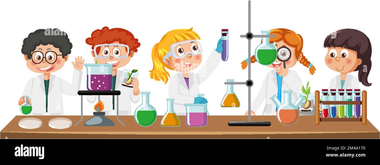 Scientist kids doing chemical experiment illustration Stock Vector ...