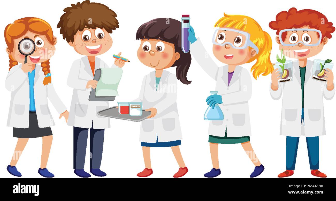 Kids doing science experiment illustration Stock Vector