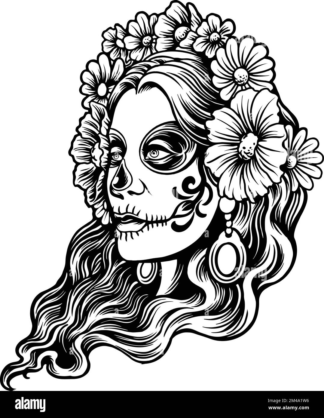 Woman dia de los muertos outline vector illustrations for your work