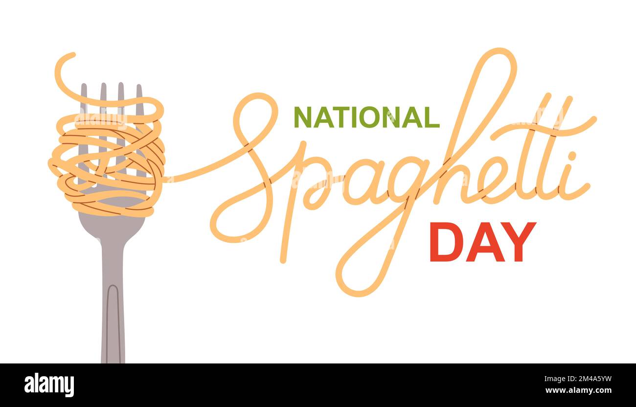 National Spaghetti Day. Spaghetti Word, Pasta and Fork Stock Vector