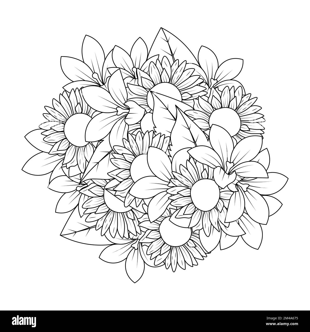 sunflower doodle art vector design with line art coloring page and simple pencil easy sketches drawing Stock Vector