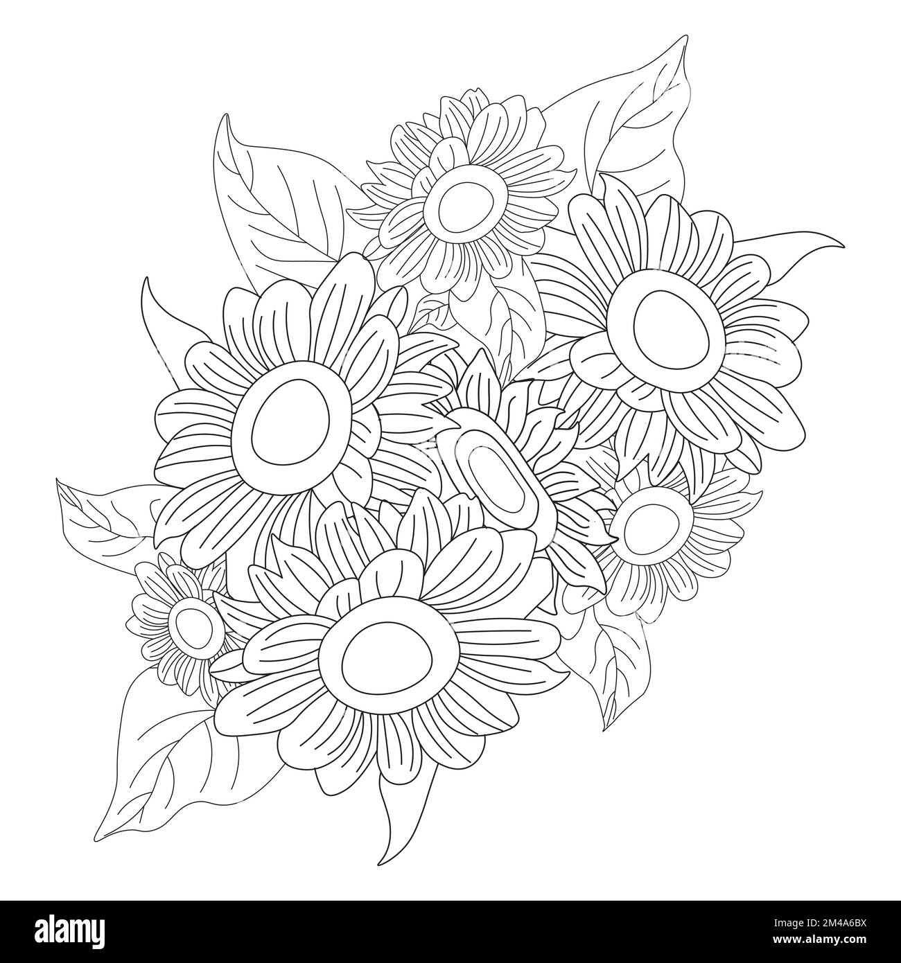 sunflower doodle art coloring page with decorative flower background design illustration Stock Vector