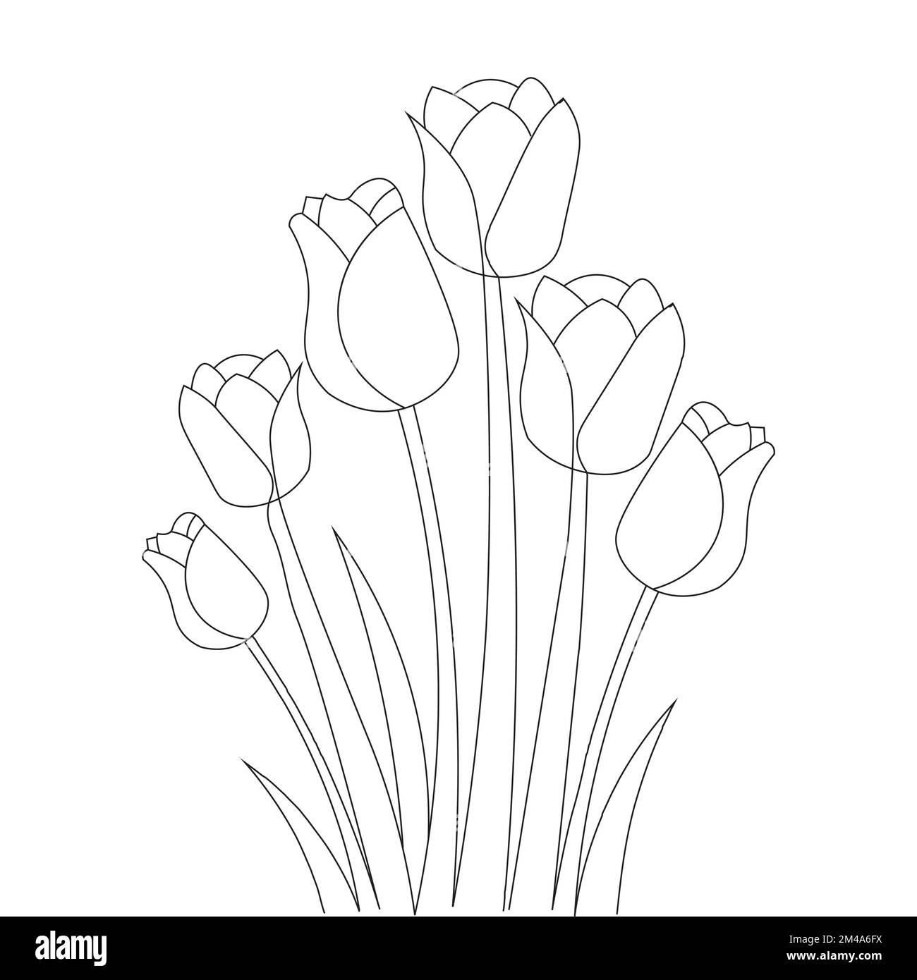 tulip line art flower coloring page design for printing template continuous black stroke Stock