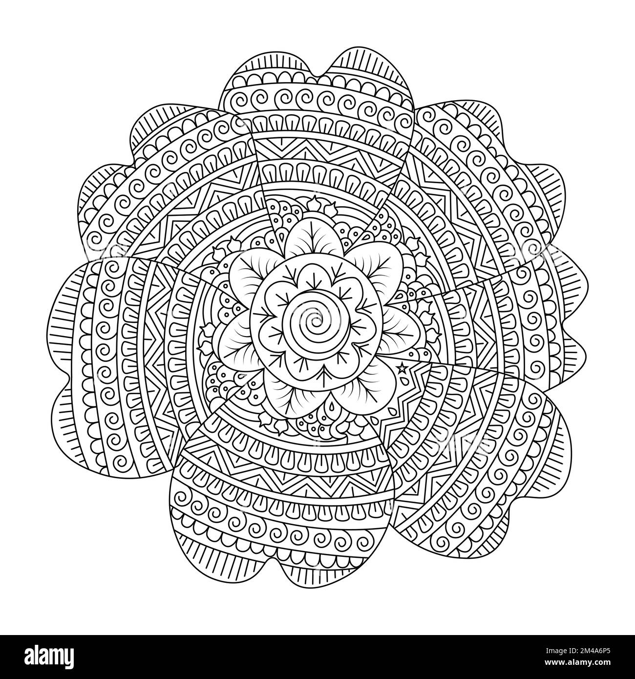 decorative mandala style flower zentangle background for adult coloring page Stock Vector
