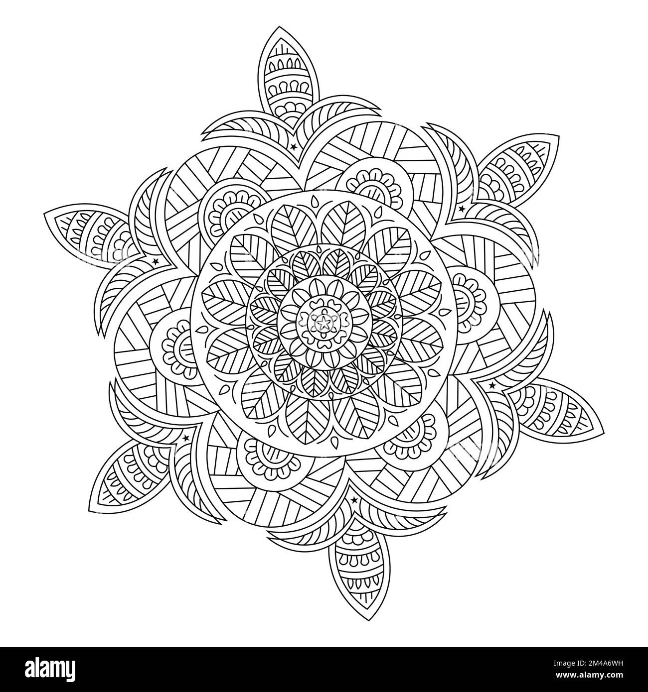 decorative mandala style flower zentangle background for adult coloring page Stock Vector