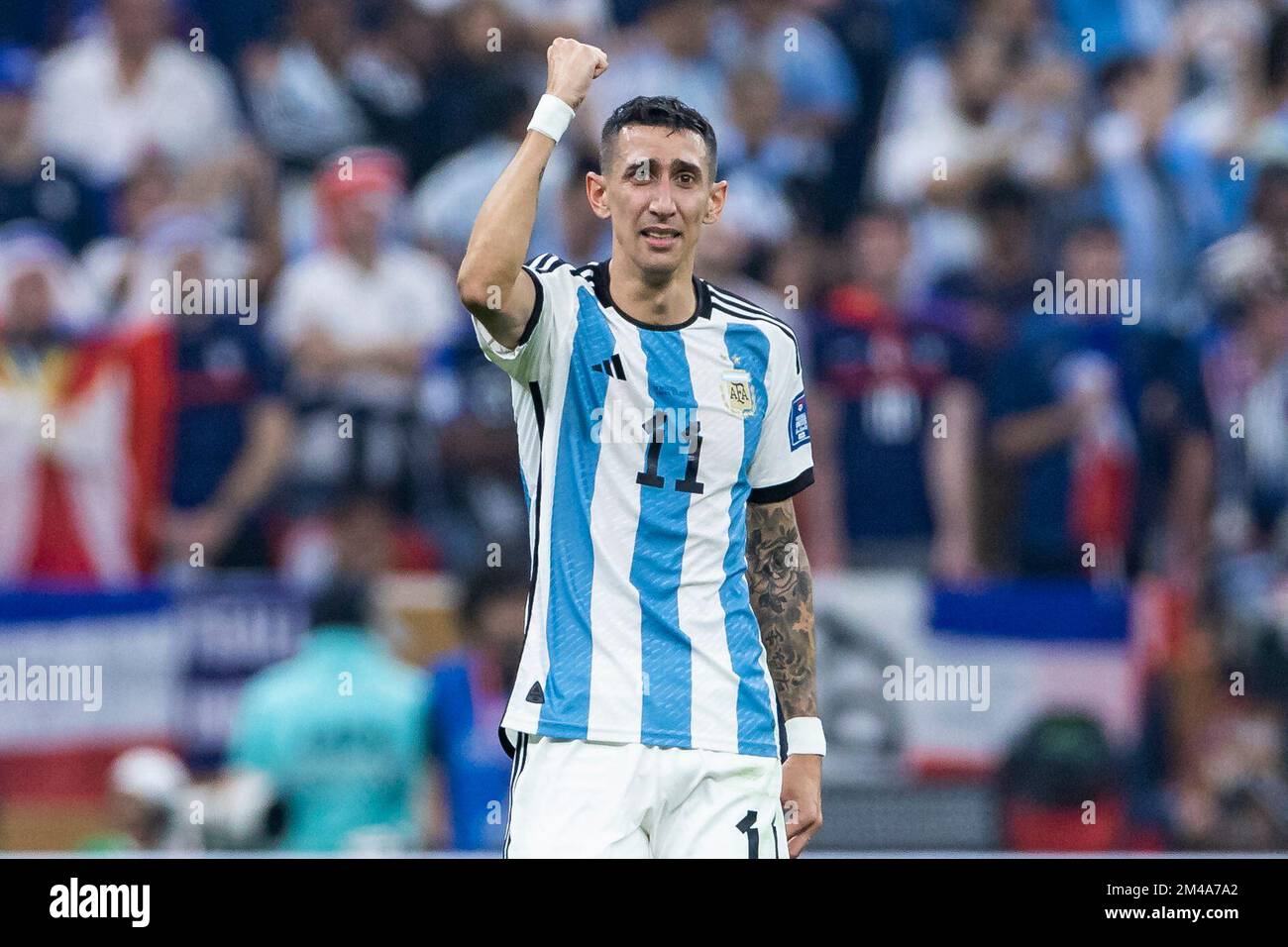 Lusail, Qatar. 18th Dec, 2022. Soccer: World Cup, Argentina - France, final round, final, Lusail Stadium, Argentina's Ángel di Maria cheers after his goal for 2:0. Credit: Tom Weller/dpa/Alamy Live News Stock Photo