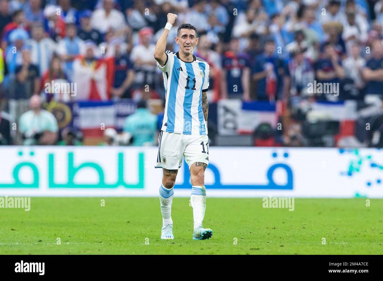 Lusail, Qatar. 18th Dec, 2022. Soccer: World Cup, Argentina - France, final round, final, Lusail Stadium, Argentina's Ángel di Maria cheers after his goal for 2:0. Credit: Tom Weller/dpa/Alamy Live News Stock Photo
