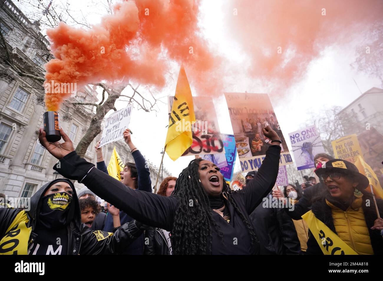 PA REVIEW OF THE YEAR 2022 File photo dated 15/01/22 - Demonstrators outside Downing Street during a 'Kill The Bill' protest against The Police, Crime, Sentencing and Courts Bill in London. Issue date: Tuesday December 20, 2022. Stock Photo