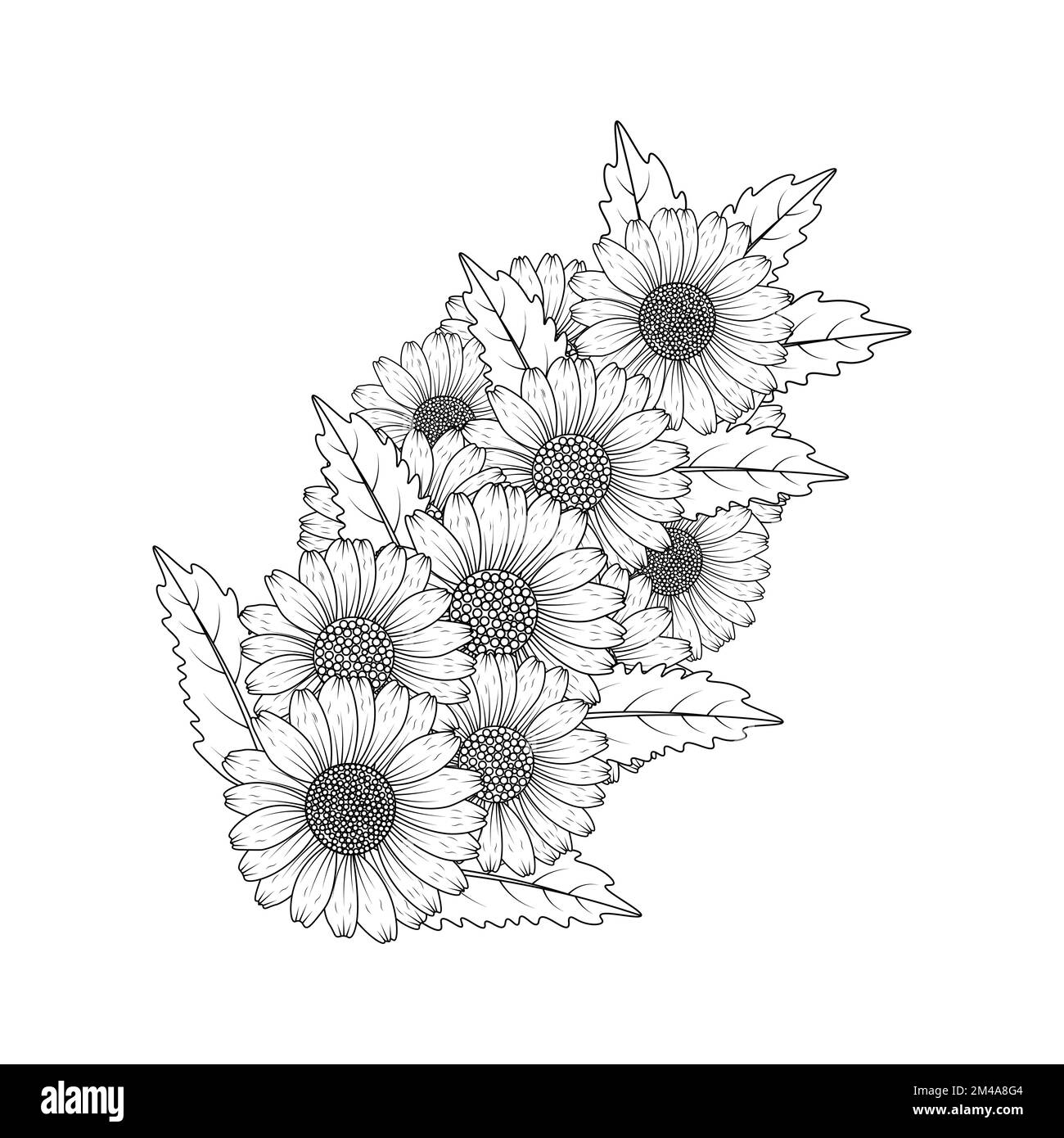 daisy flower drawing coloring page with doodle art design in detailed