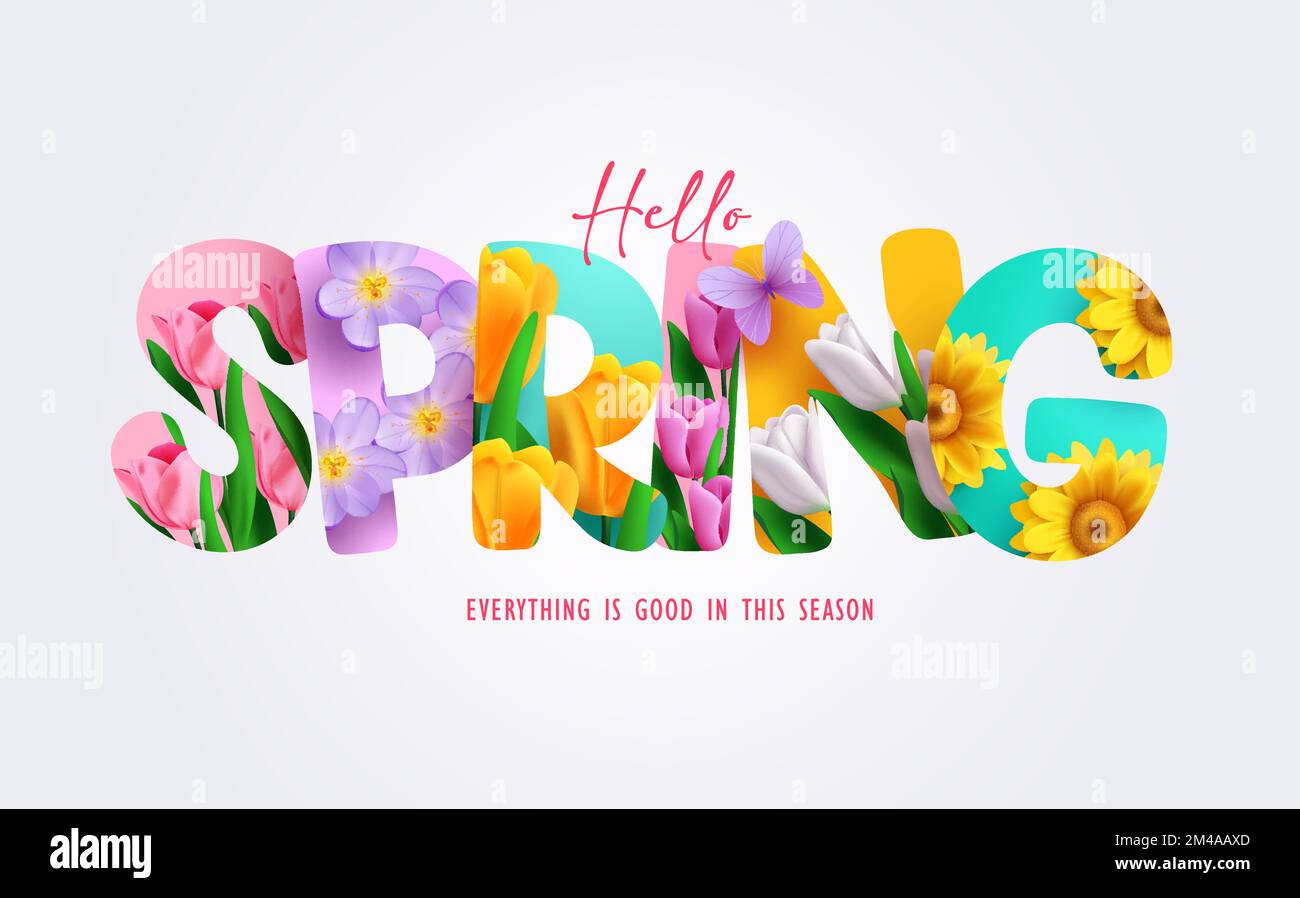 Spring flower text vector design. Hello spring text, font and letters ...