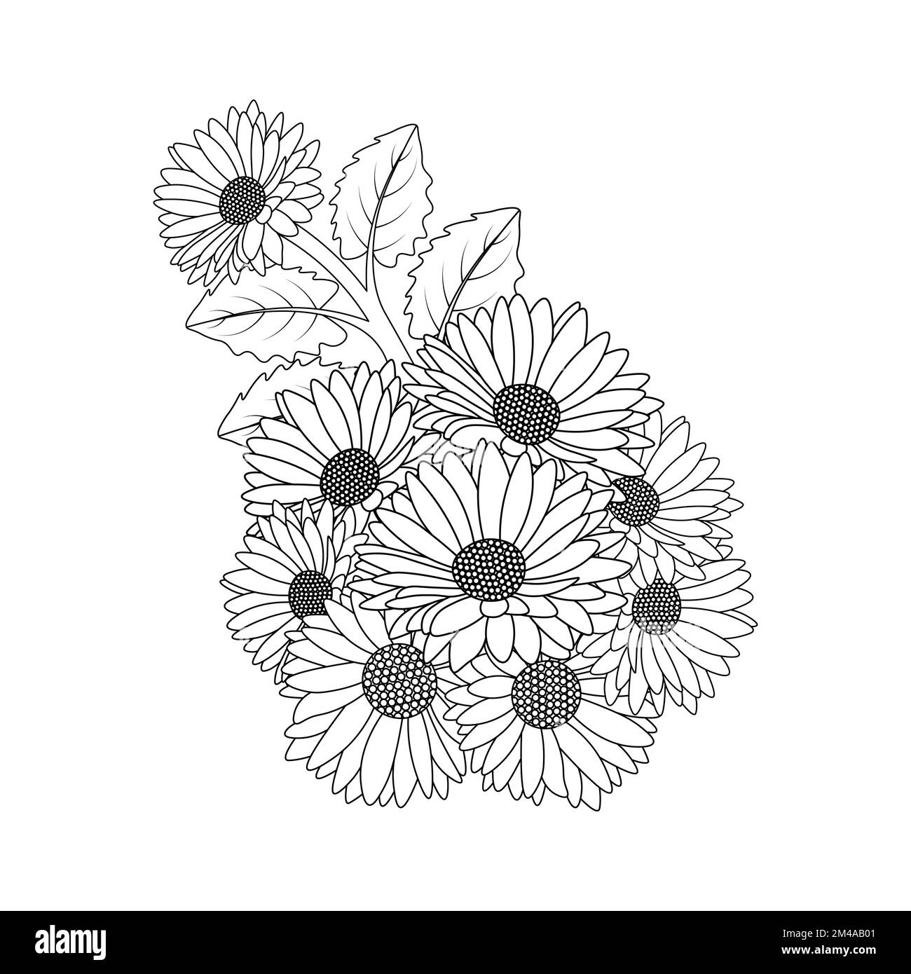daisy flower design in detailed line art vector graphic and beautiful flowers coloring page Stock Vector