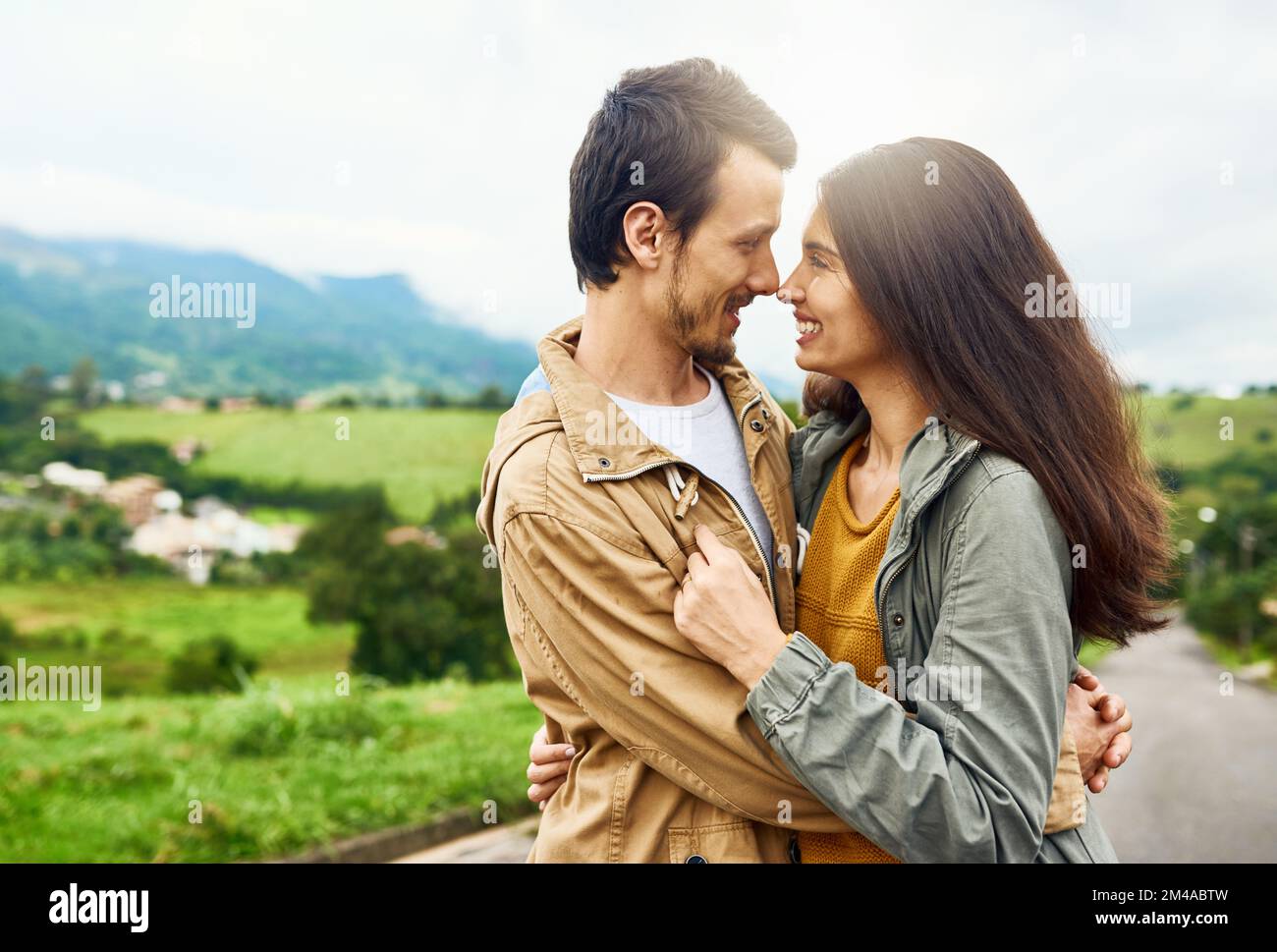 I love you the most. an affectionate young couple outdoors. Stock Photo