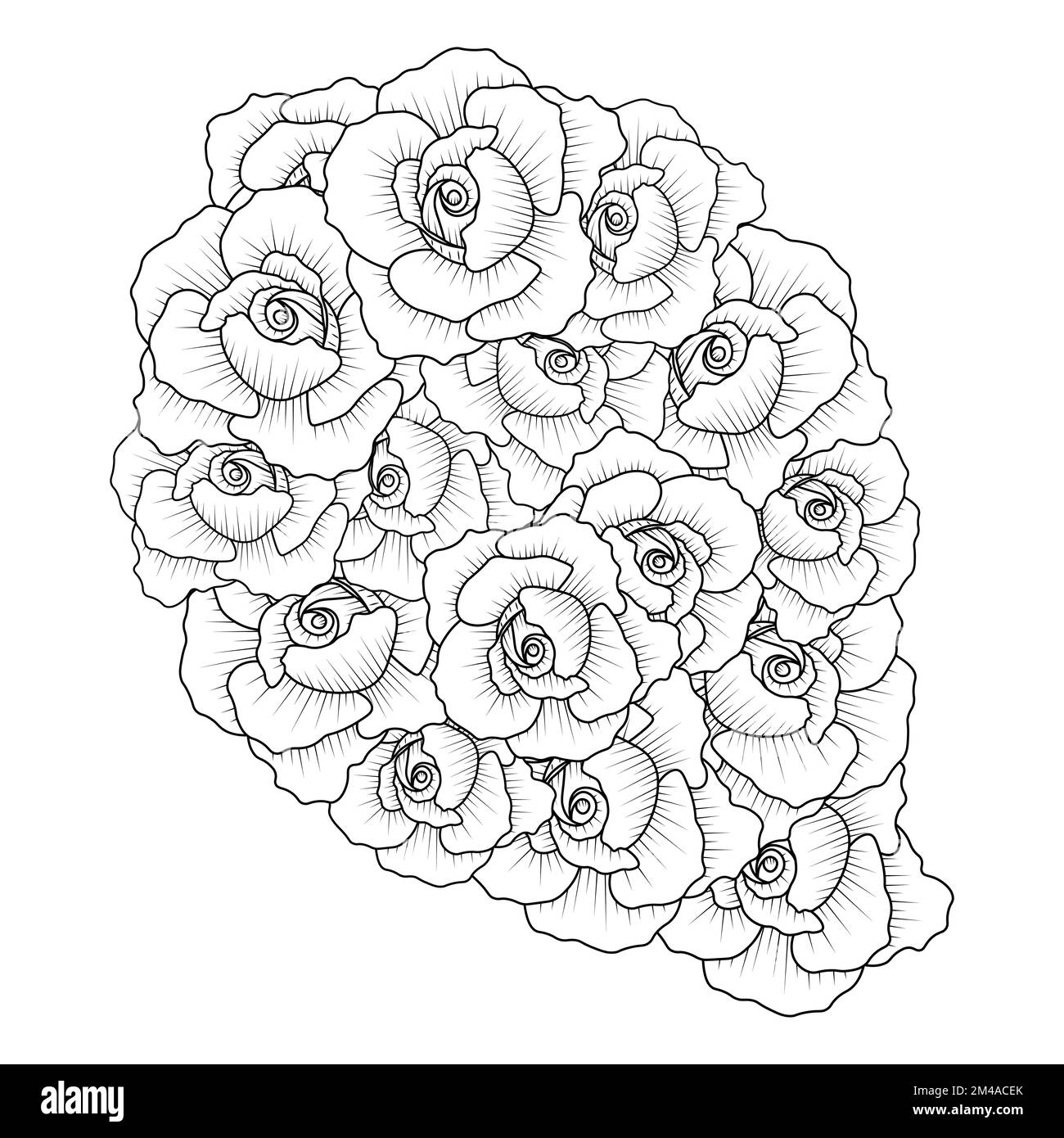 coloring page of red rose flower line art design with decorative pencil