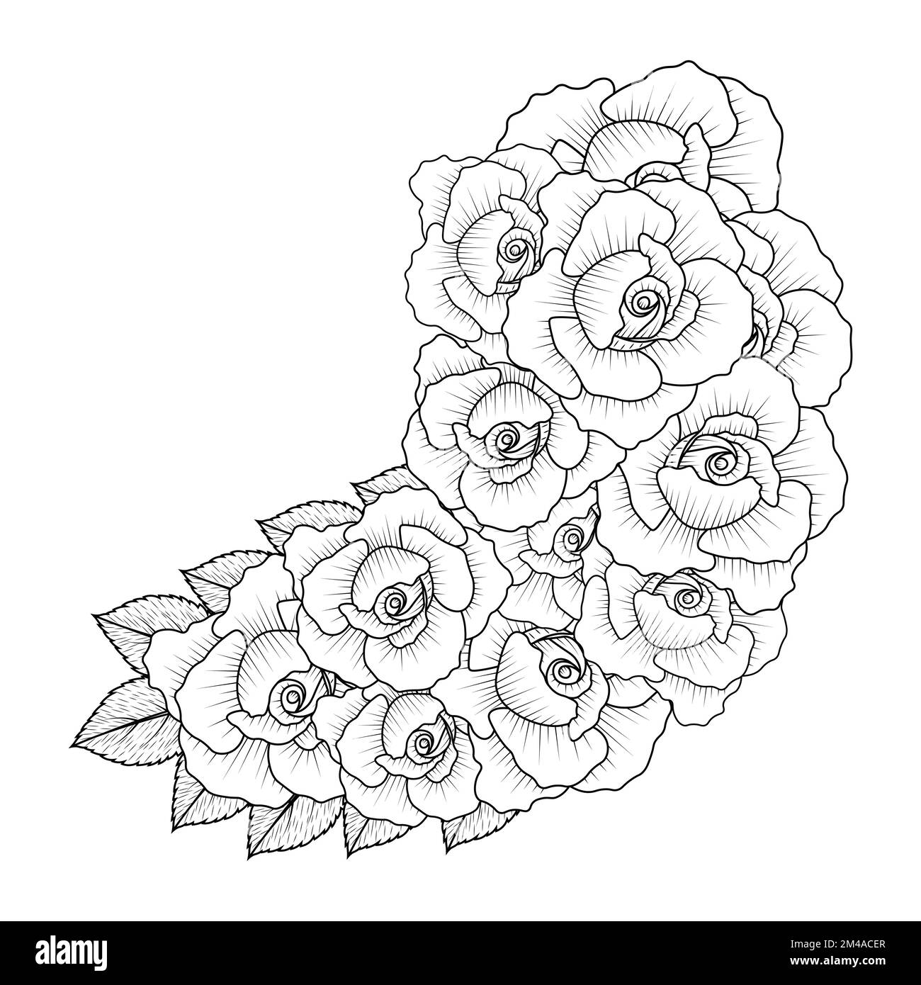 coloring page of red rose flower line art design with decorative pencil