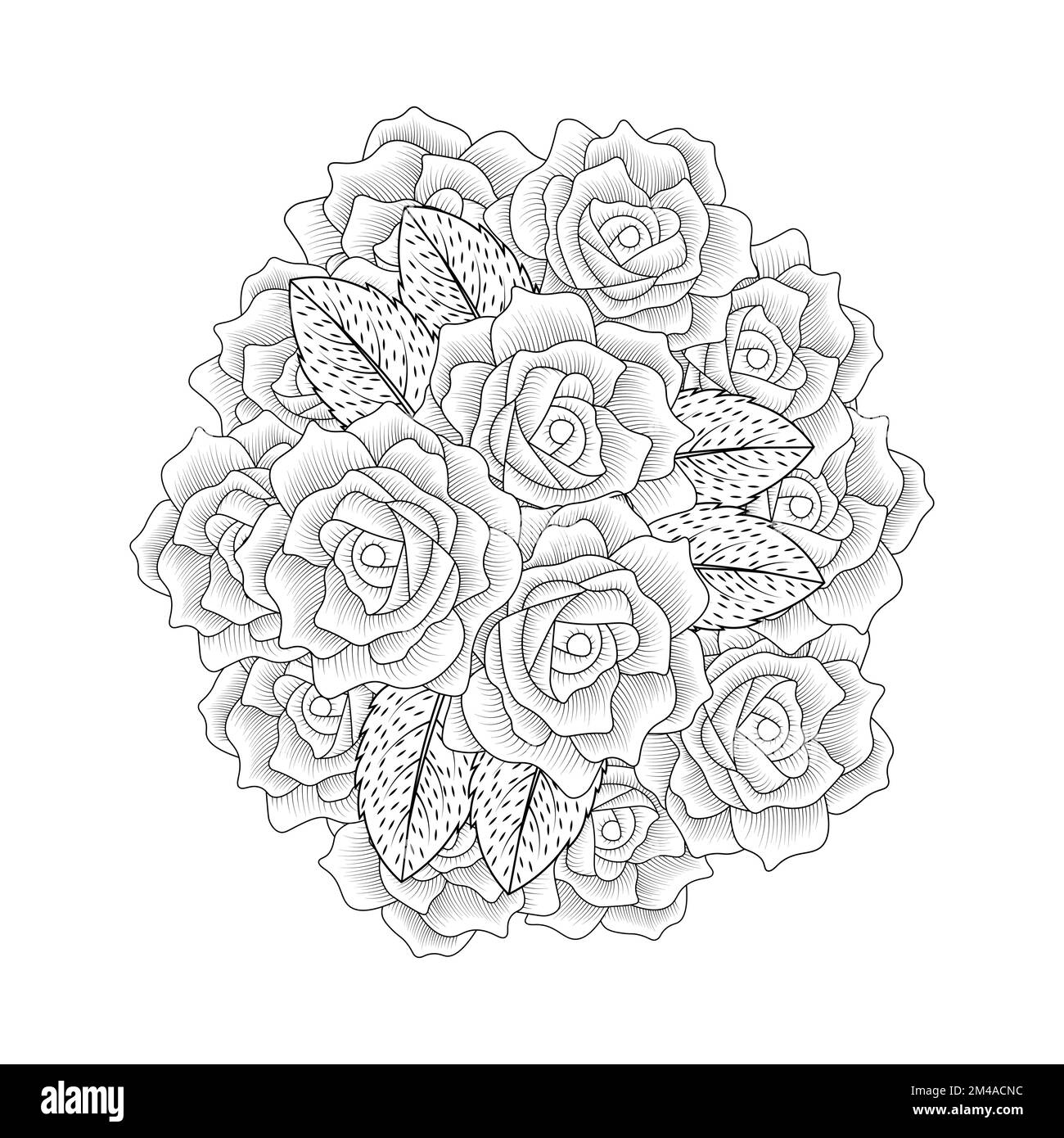coloring page of red rose flower line art design with decorative pencil