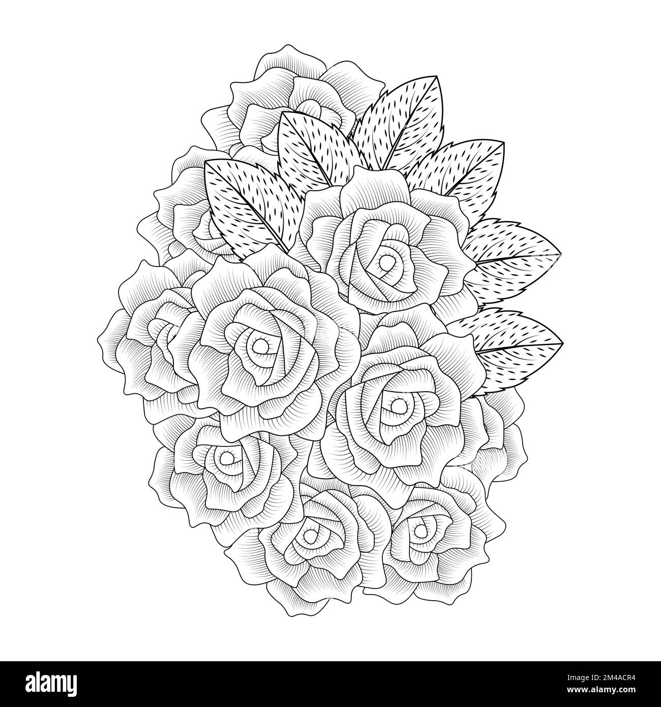 coloring page of red rose flower line art design with decorative pencil
