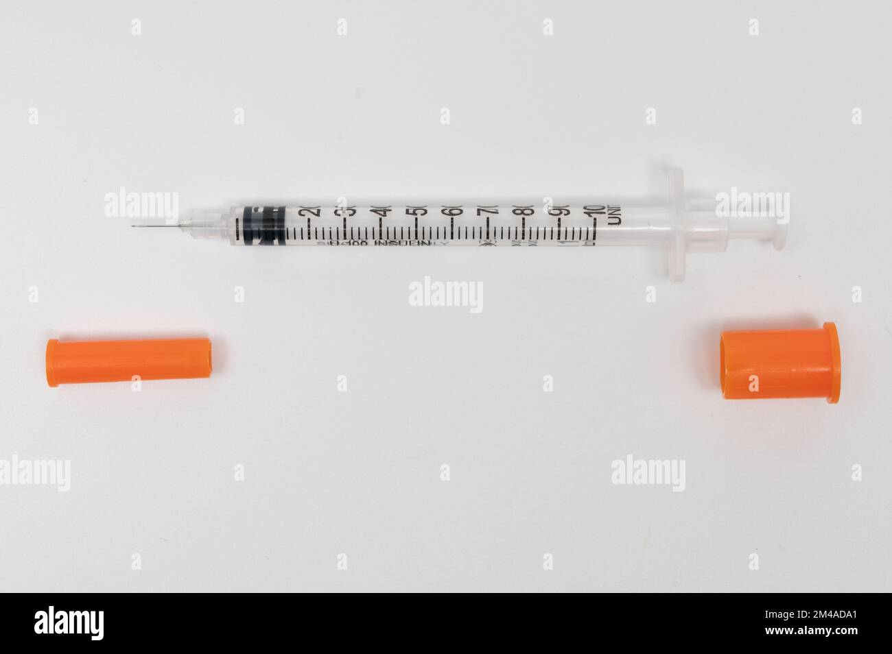 Insulin syringe on white background. Diabetes concept Stock Photo