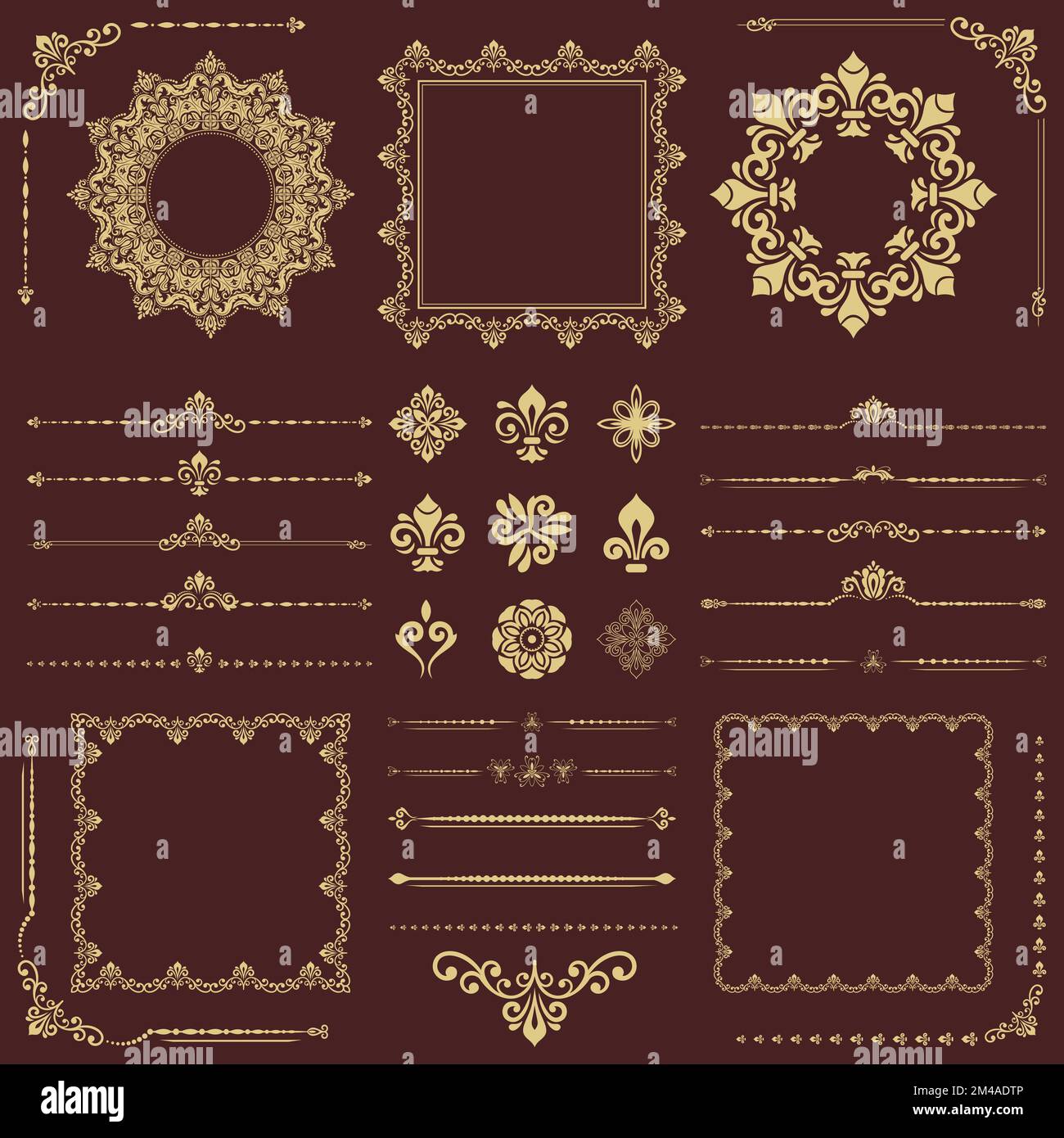 Vintage set of horizontal, square and round elements. Golden elements ...