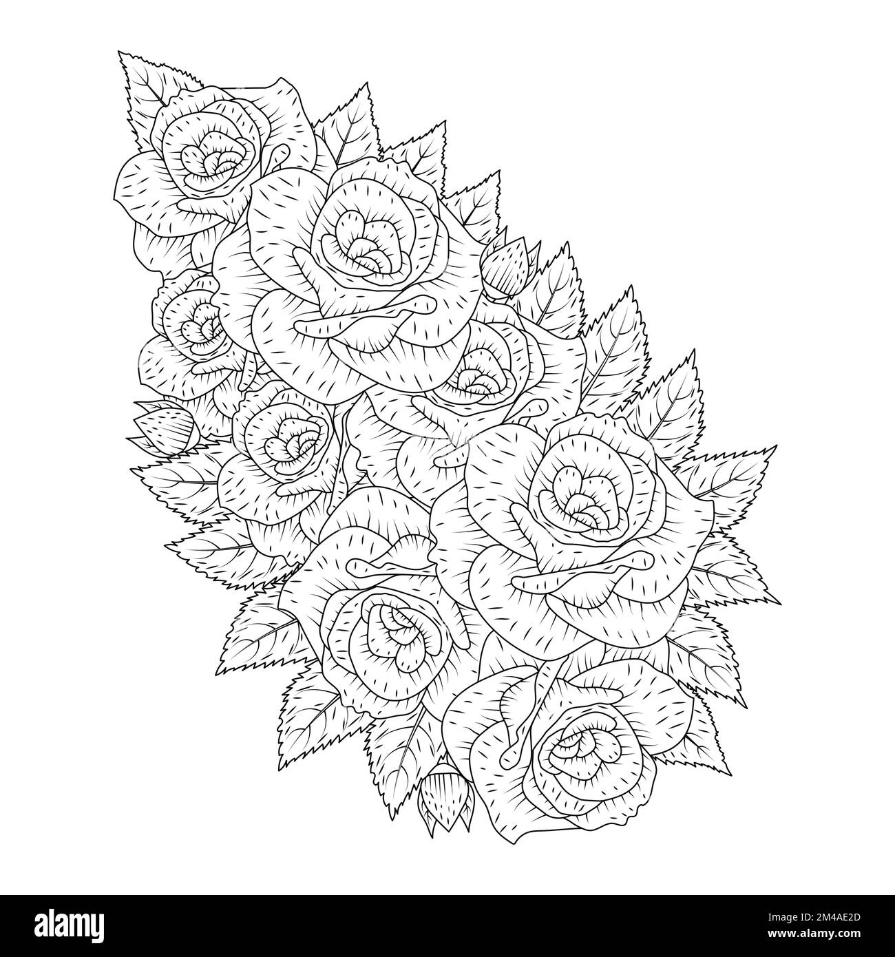 rose flower coloring page dot line art with doodle style adult coloring book illustration Stock Vector
