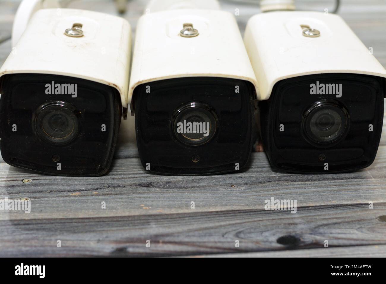 Surveillance infrared light Security CCTV realistic IP camera at a wall