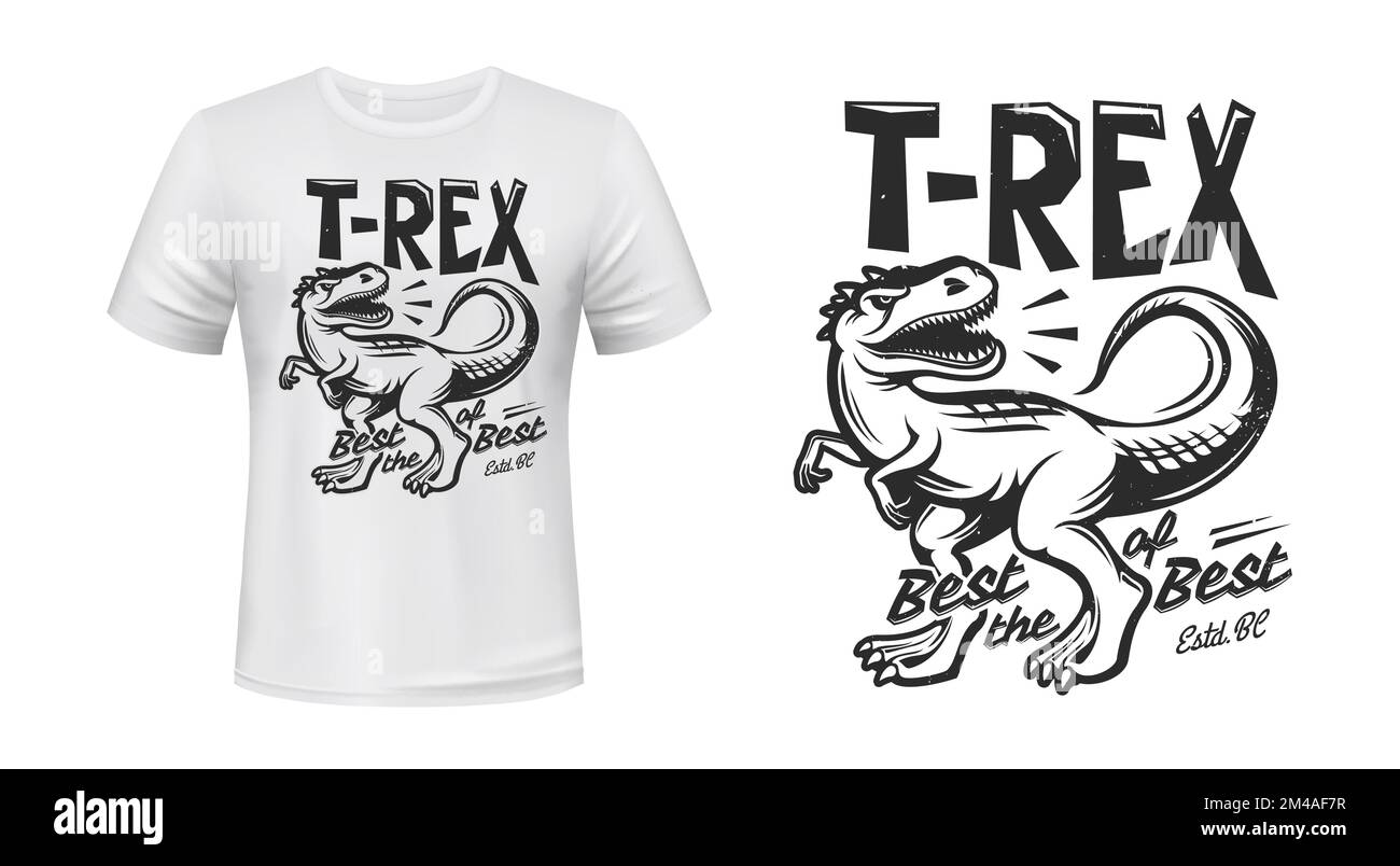 T-rex, tyrannosaurus rex dinosaur. Sport mascot t-shirt print. Clothing custom design vector print mockup, sport team or club symbol with prehistoric animal mascot, Jurassic era predatory reptile Stock Vector Image & Art -