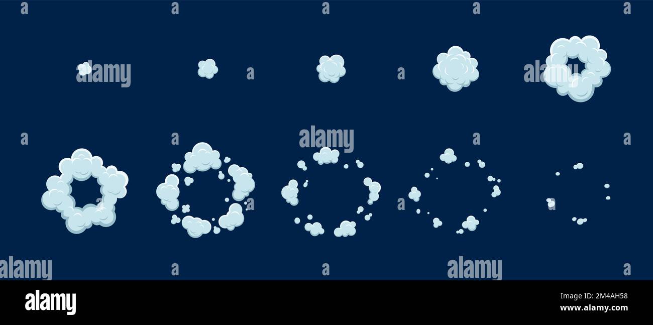 Cartoon smoke explosion game sprite asset, animate effect. Vector cloud