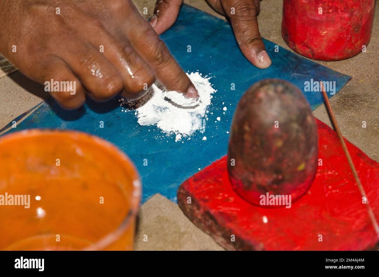 Ricepowder and lime are used as glue for the make up of the Kathakali
